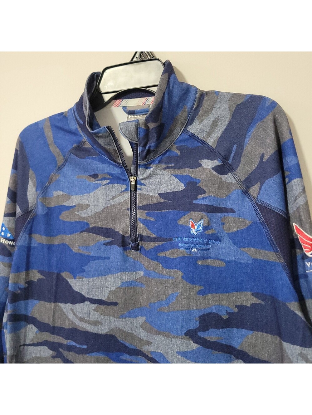 Puma Patriot Cup Invitational Golf 1/4 Zip Pullover Mens S Blue Camo Volition